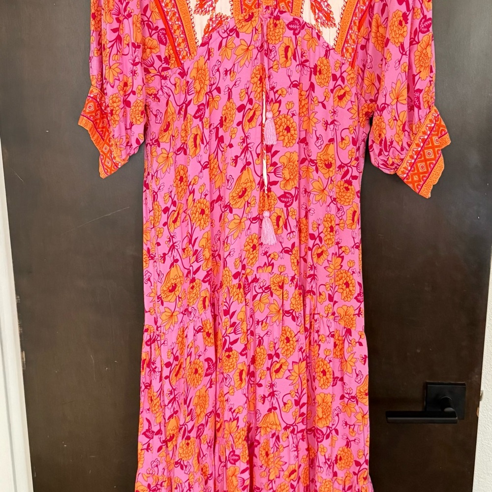 Aakaa Pink and Orange Patterned Dress